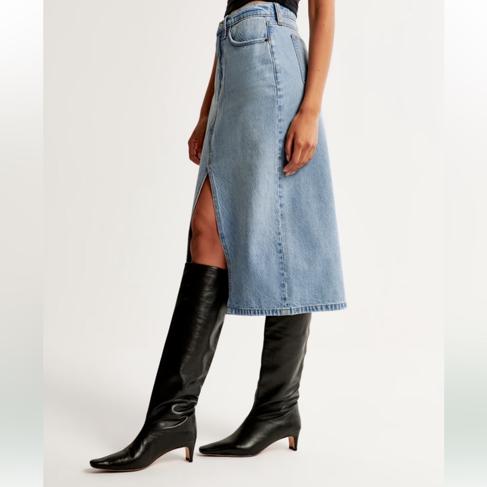 NWT Abercrombie & Fitch Light Wash MIDI Denim Skirt Size 26/2 petite - Picture 4 of 9